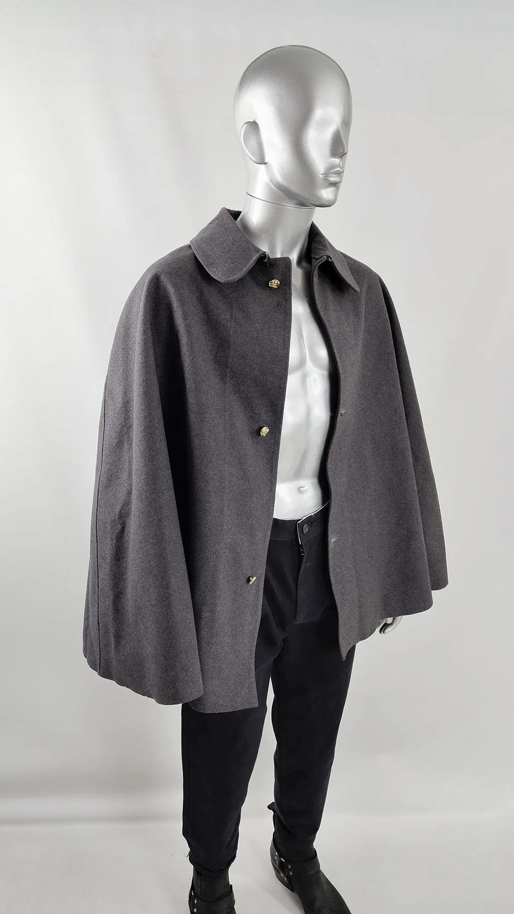 Mens Vintage Grey Wool Cape, 1960s