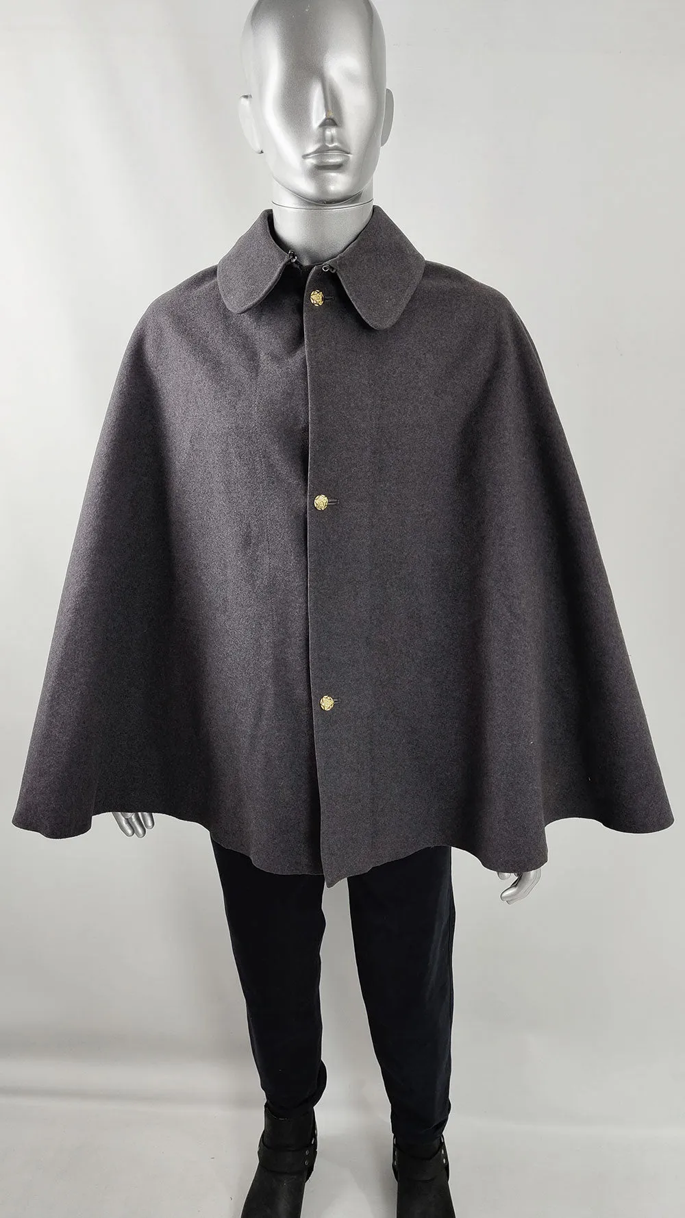 Mens Vintage Grey Wool Cape, 1960s