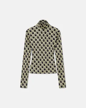 Mikela - Printed Silk-Twill Turtleneck Top - Diamond Check