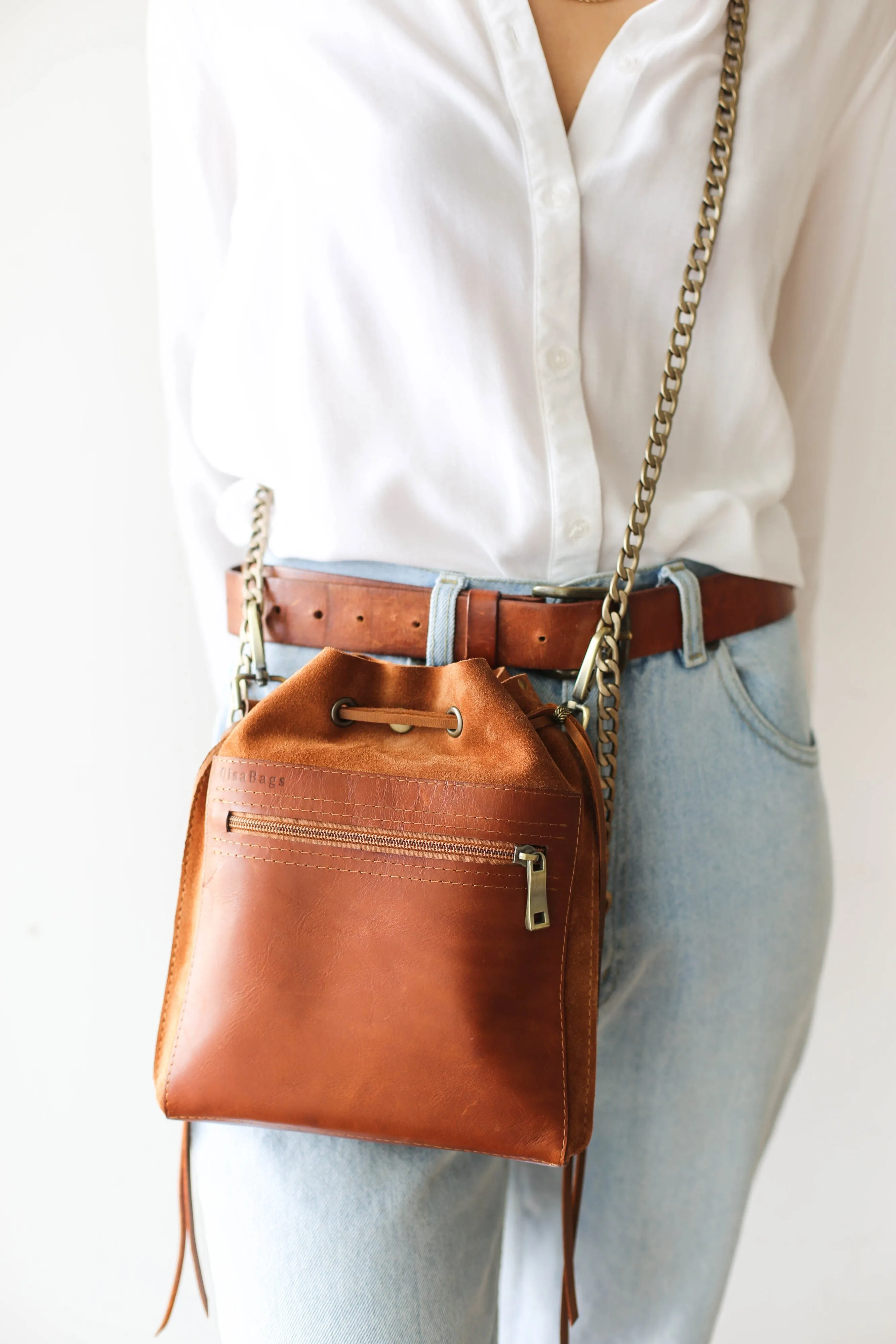 Mini Brown Suede Bag - Leather Cross Body Purse