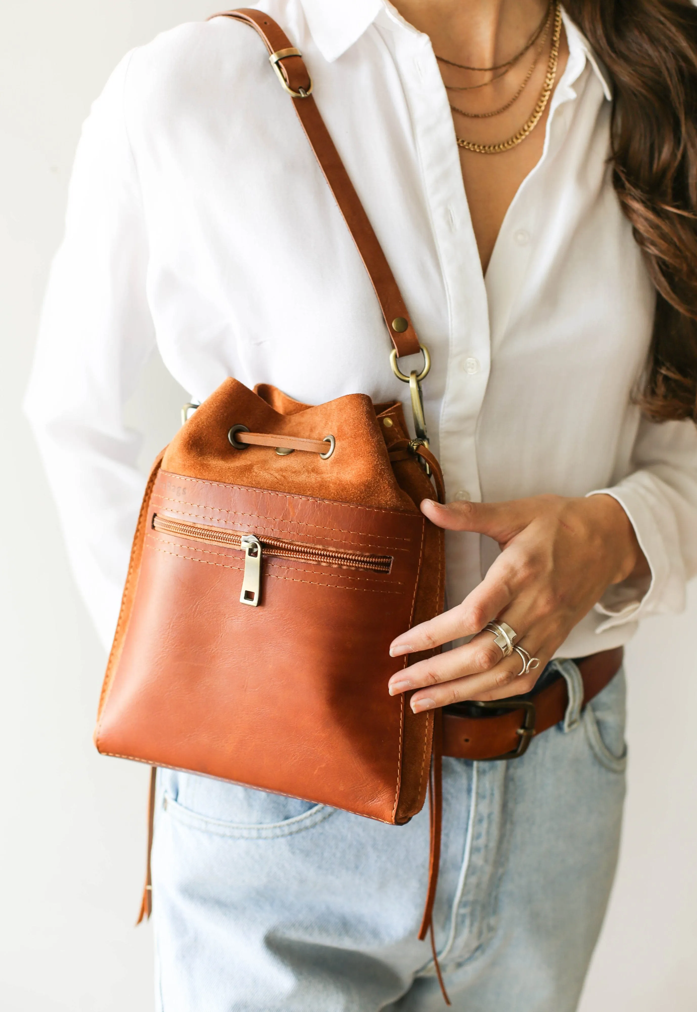 Mini Brown Suede Bag - Leather Cross Body Purse