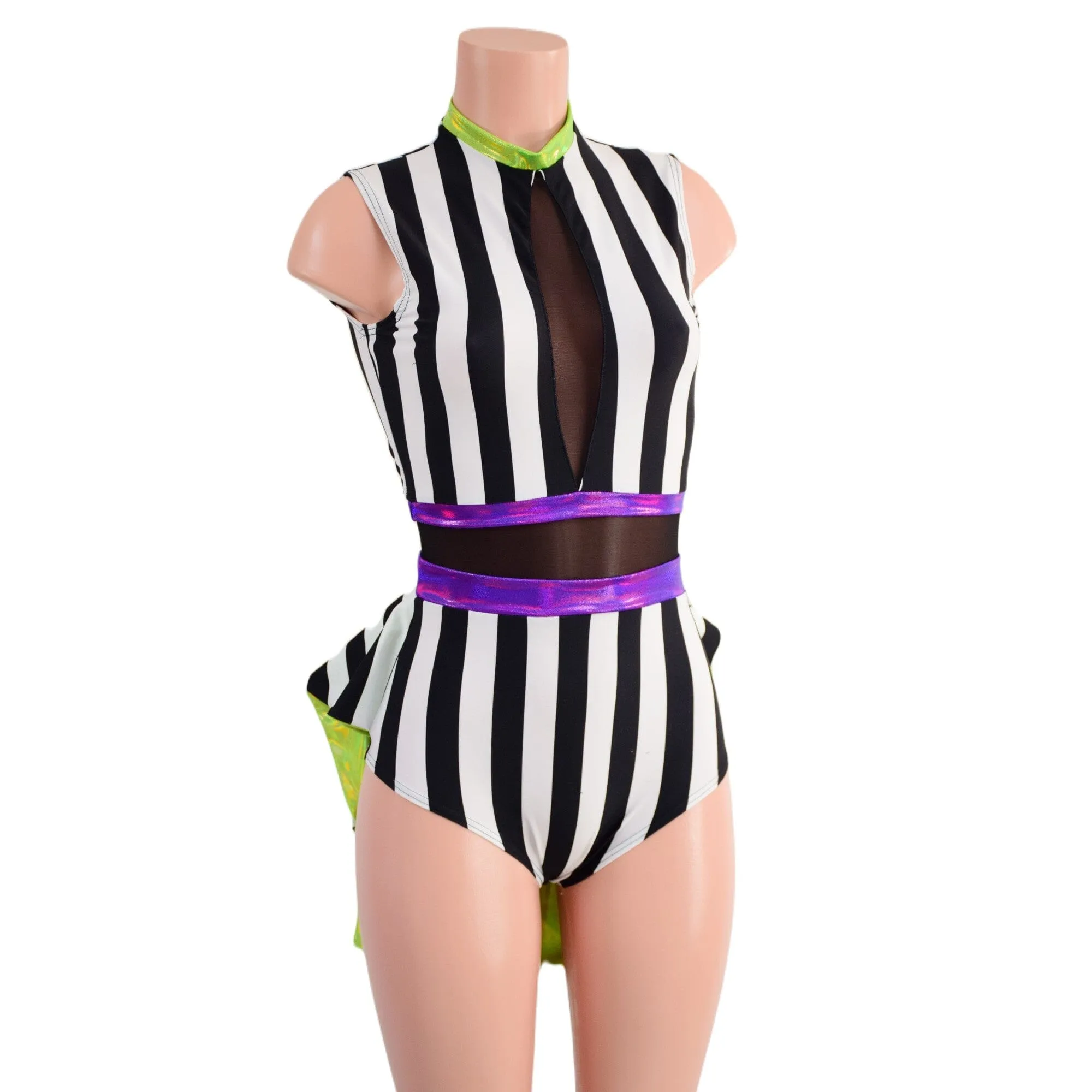 MINI Tux back Romper with Inset Keyhole and Mesh Waistband Details