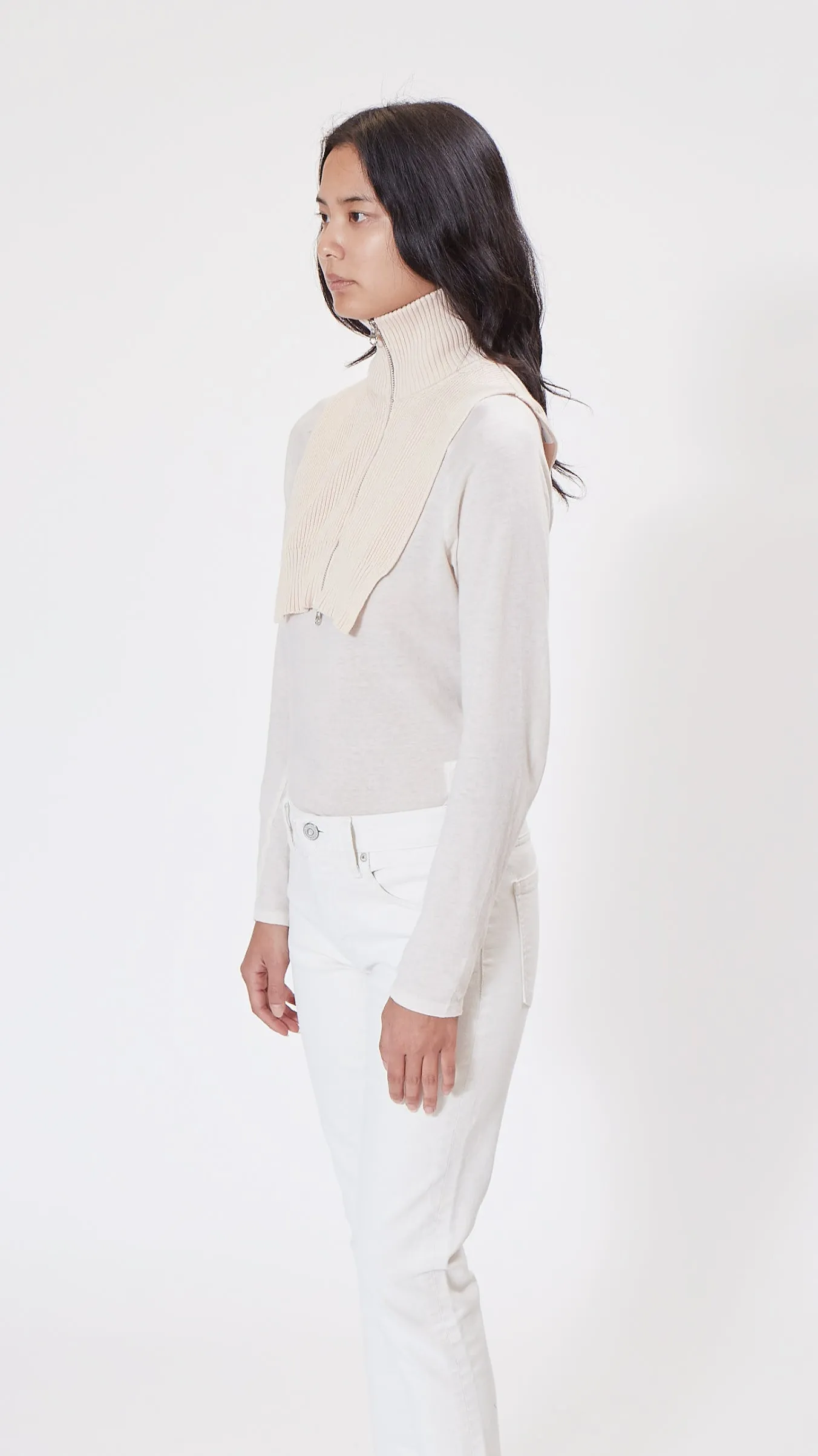 MM6 by Maison Margiela Rib Knit Turtleneck Scarf in Off White