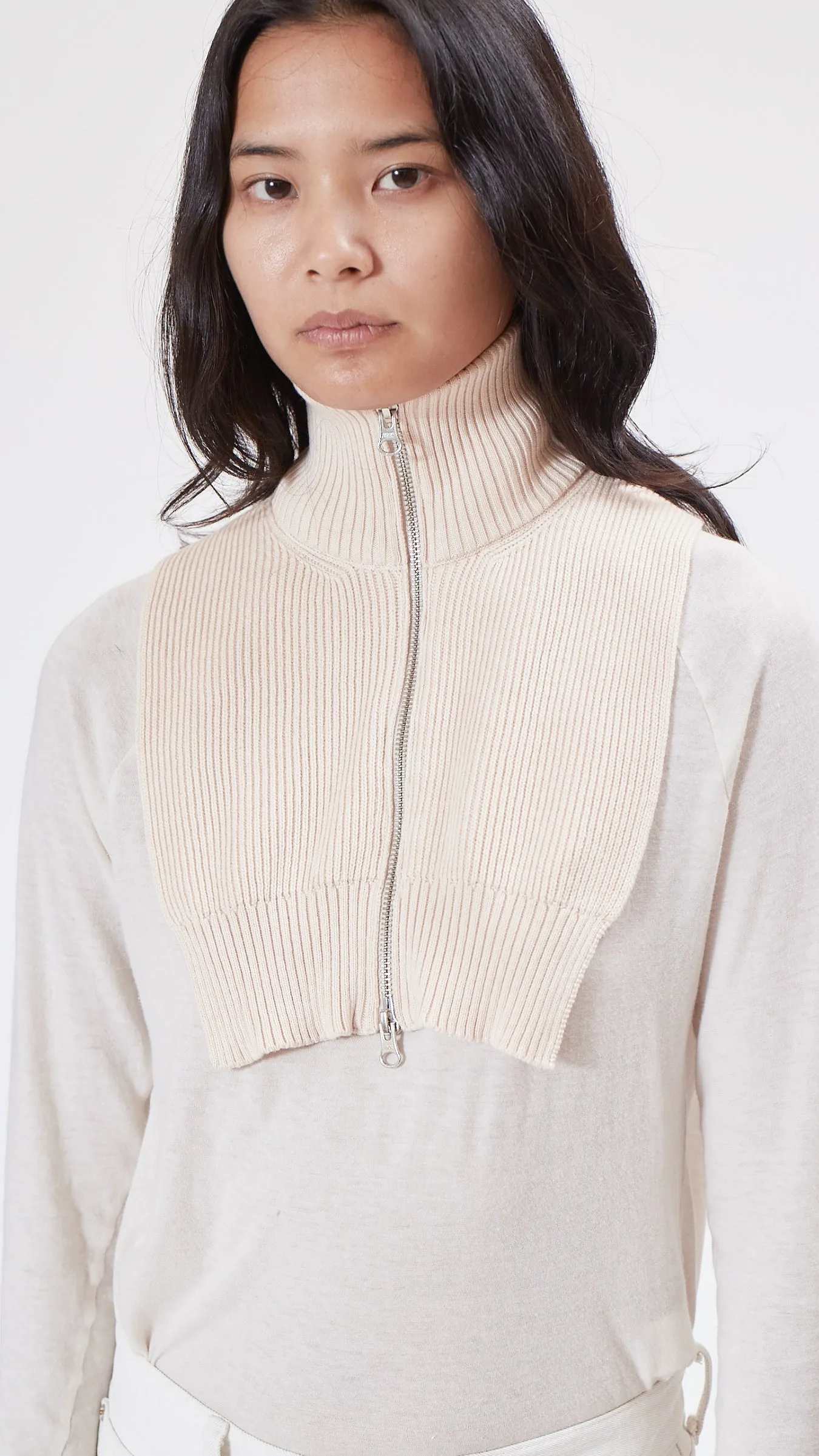 MM6 by Maison Margiela Rib Knit Turtleneck Scarf in Off White