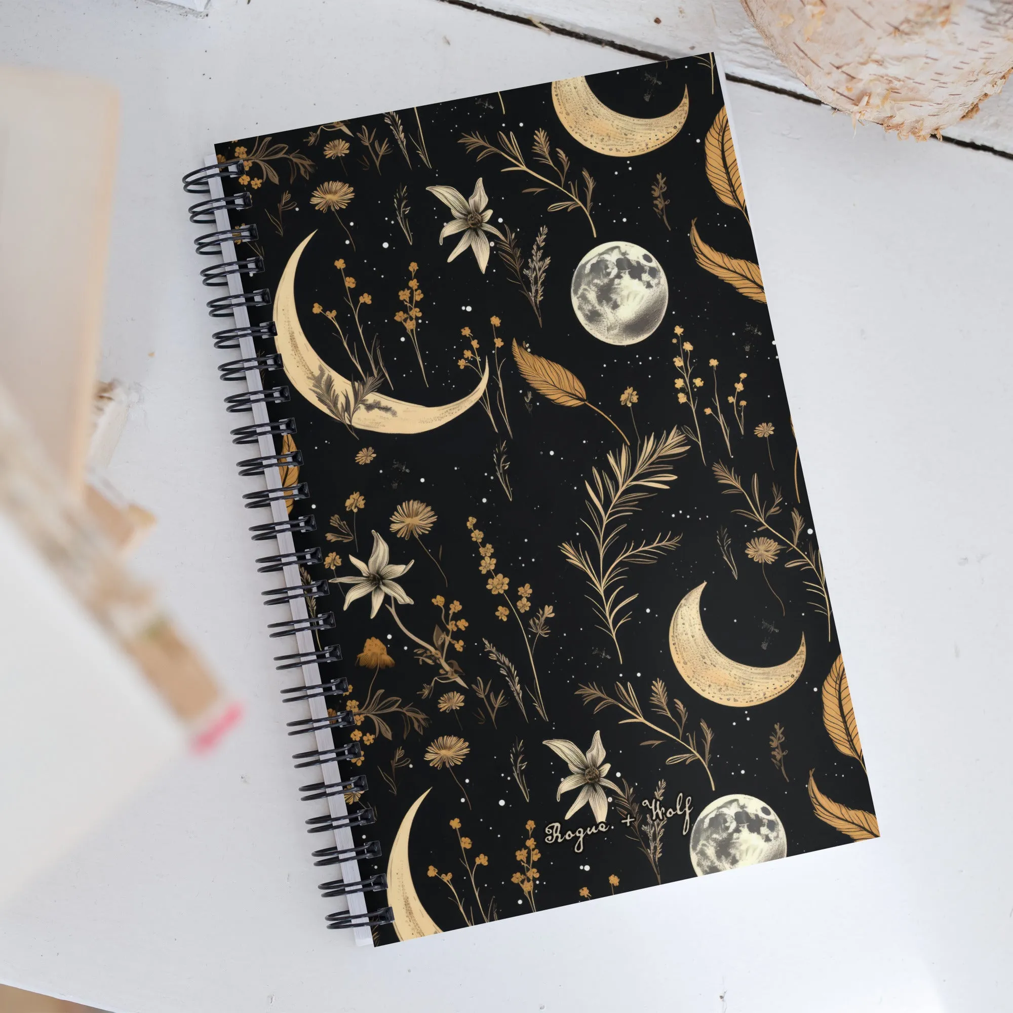 Moonlit Botanica Spiral Notebook - Botanical Witchy Journal Uni & College Dark Academia Essentials - Gothic Stationery