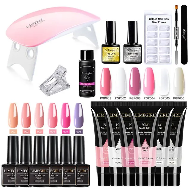 Nail Set With Nail Lamp Nail Dryer Nail Drill Machine Manicure Set Kit Polygels Nail Gel Polish Set Soak-off Nail Art Tools Sets