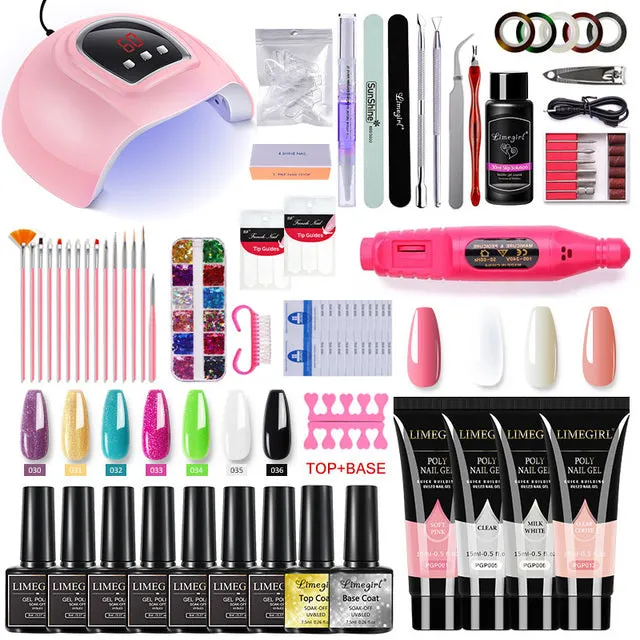 Nail Set With Nail Lamp Nail Dryer Nail Drill Machine Manicure Set Kit Polygels Nail Gel Polish Set Soak-off Nail Art Tools Sets