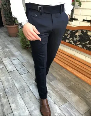 Navy Blue Single Buckle Formal Gurkha Pants by ITALIAN VEGA®