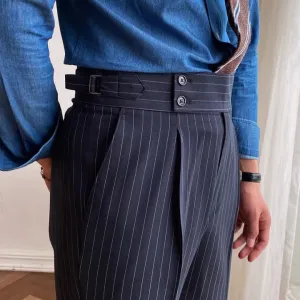 Navy Striped Buttoned  Gurkha Pants by Italian Vega® (Special Edition)