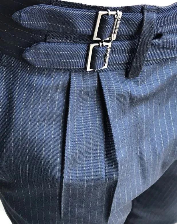 Navy Striped Double Buckle Gurkha Pants