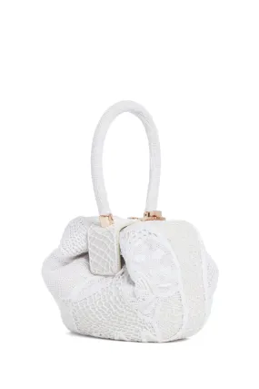 Nina Bag in Ivory Nappa Leather with Cotton Macrame