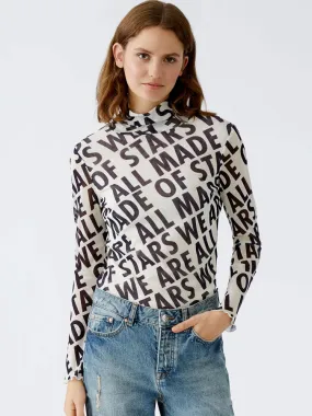 Oui Slogan Turtleneck Top White & Black