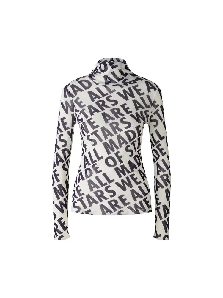 Oui Slogan Turtleneck Top White & Black