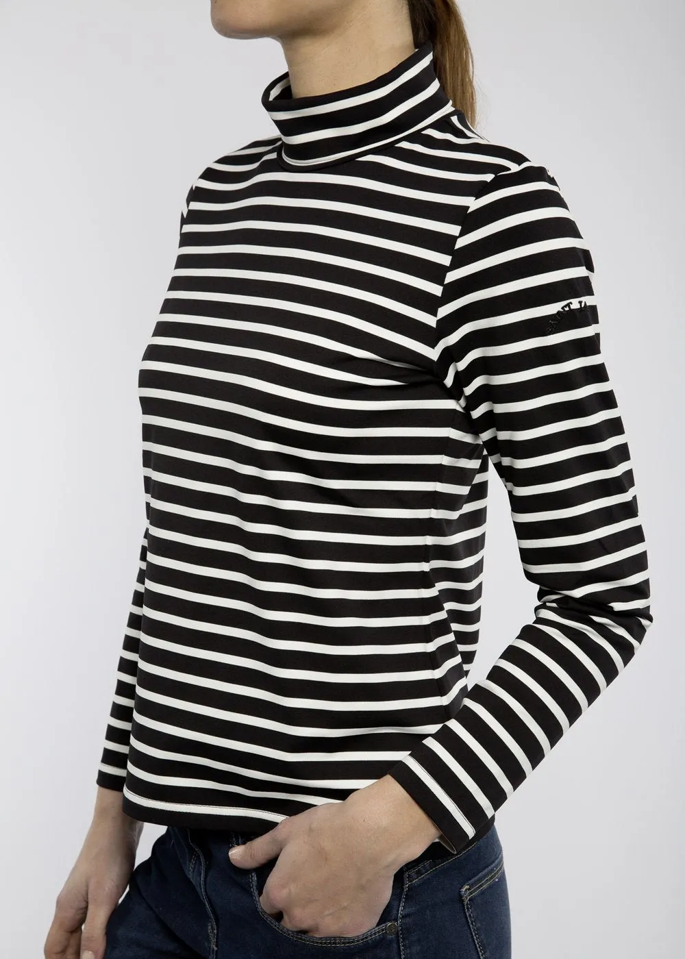 OURAL - Turtleneck Striped Shirt for Women | Stretch Fabric | Women Fit (BLACK / IVORY)