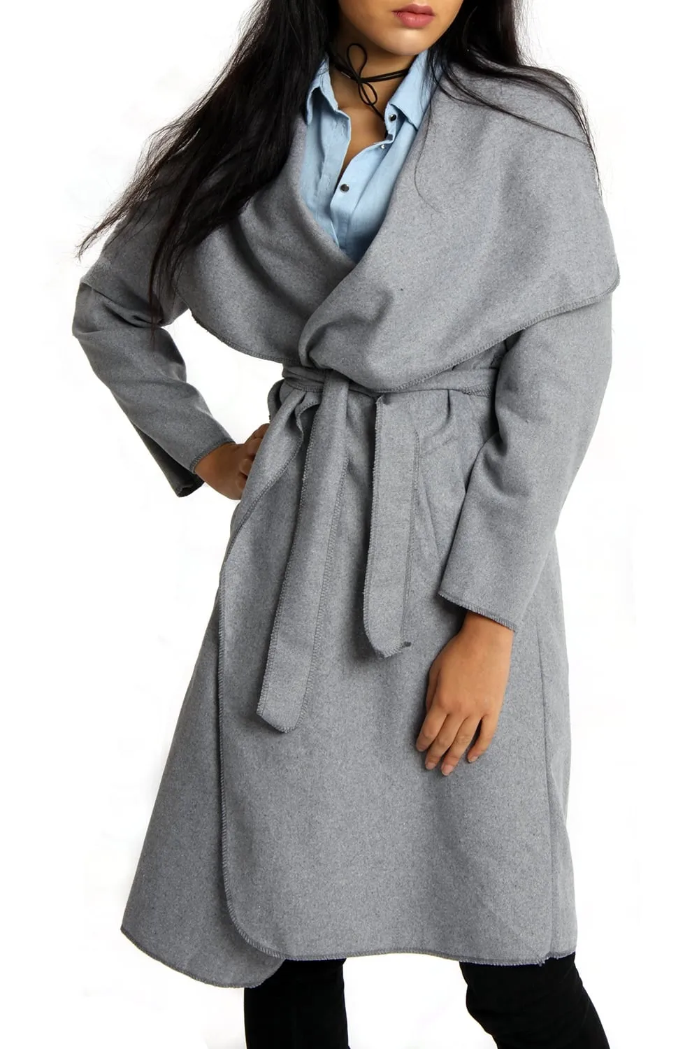 Oversized Wool Waterfall Trench Jacket Coat