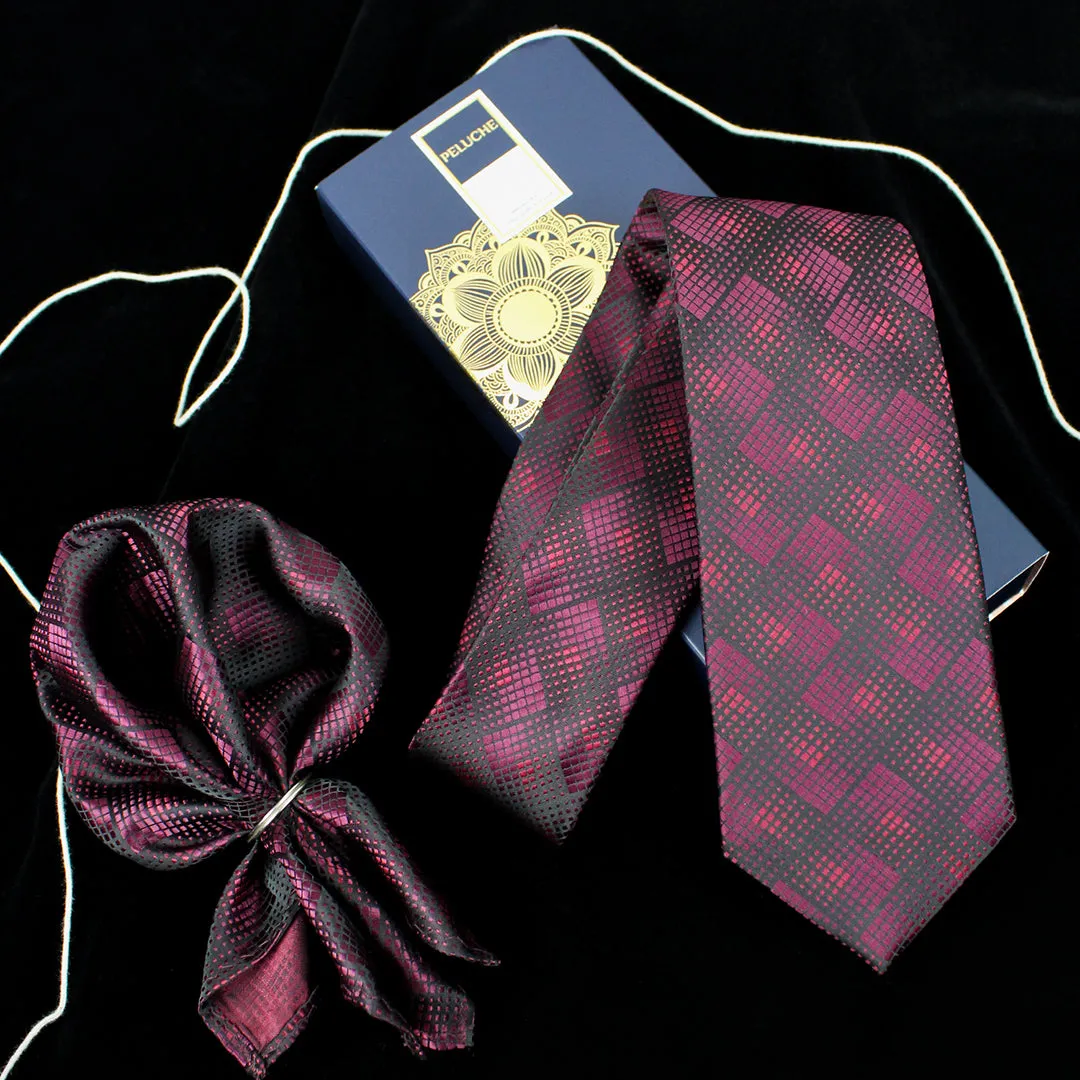 Peluche Alluring Abstract Black Neck Tie & Pocket Square Set for Men