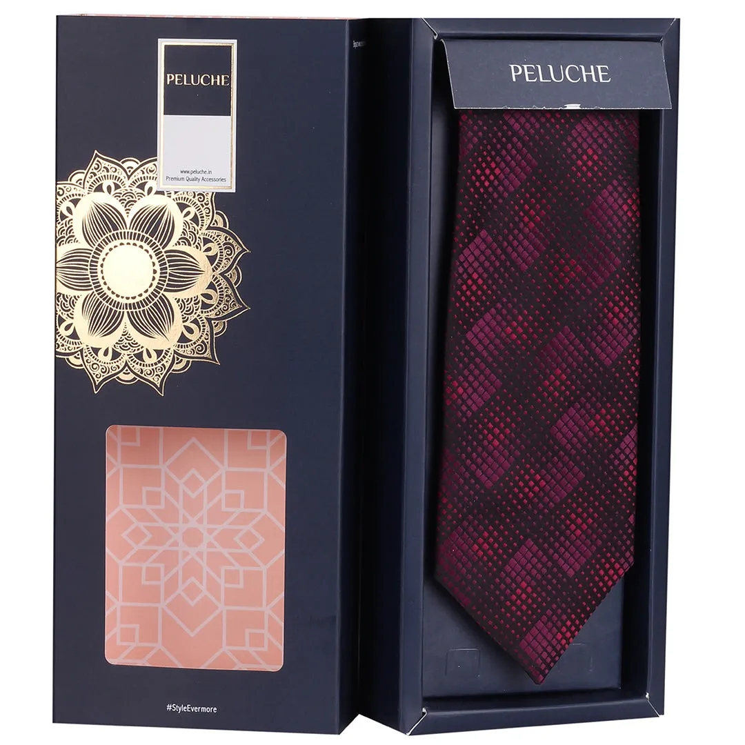 Peluche Alluring Abstract Black Neck Tie & Pocket Square Set for Men