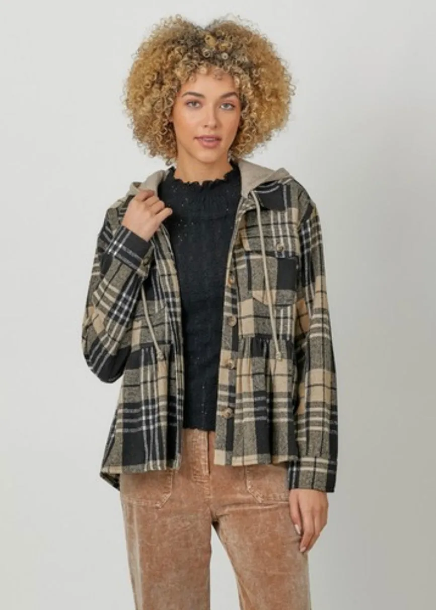 Peplum Plaid Hooded Shacket