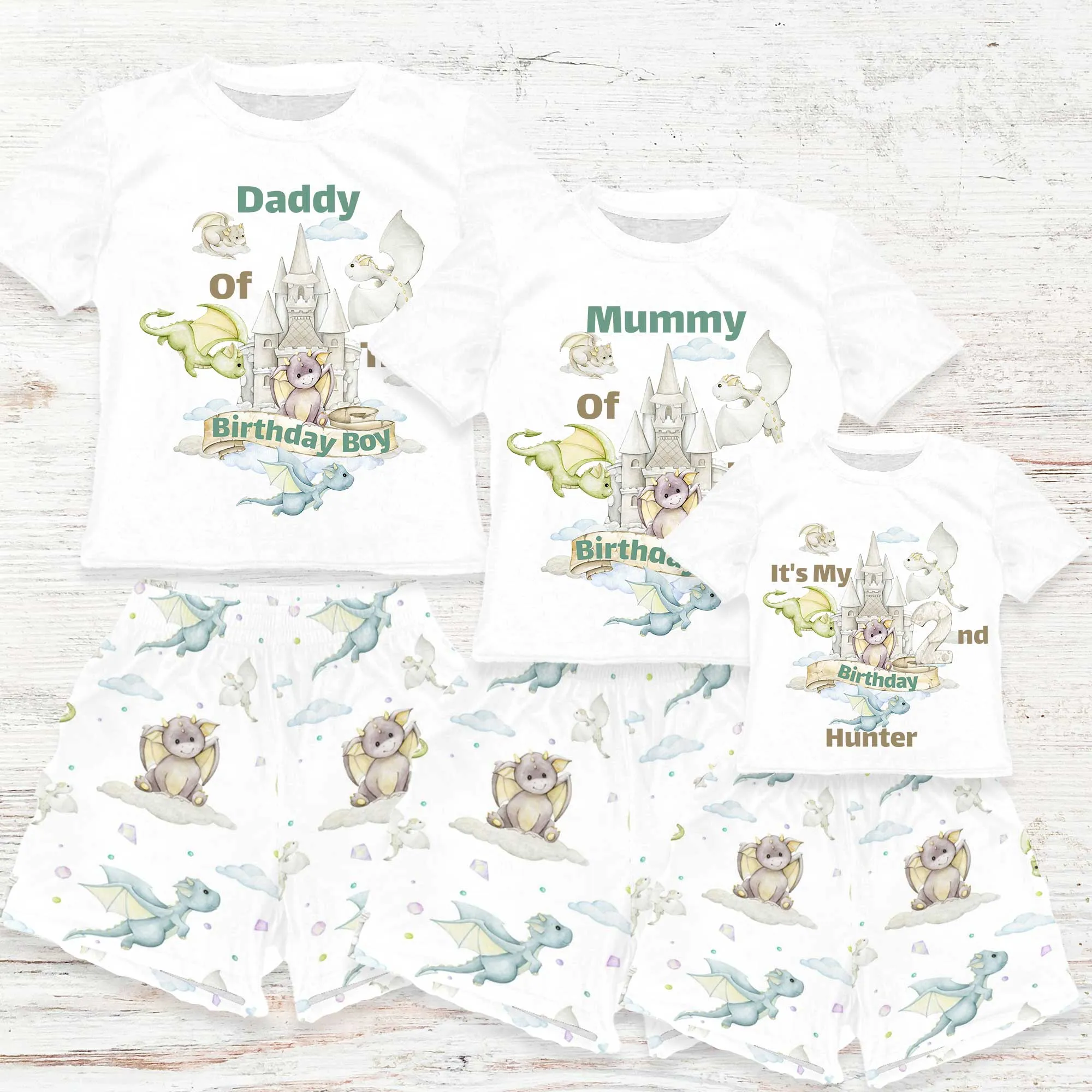 Personalised Dragon Castle Matching Birthday Shirt and Short Sets