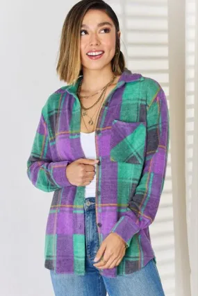 Plaid Button Up Long Sleeve Shacket