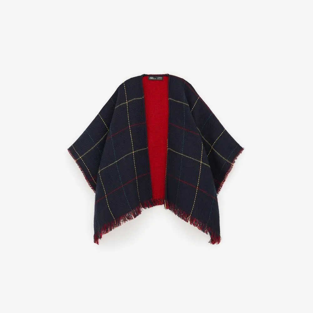 Plaid double faced poncho