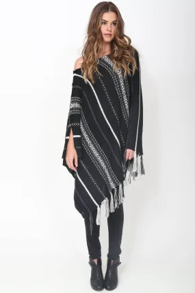 Poppy Handloomed Baby Alpaca Fringe Poncho in Midnight