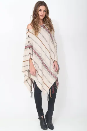 Poppy Handloomed Baby Alpaca Fringe Poncho in Rosewood