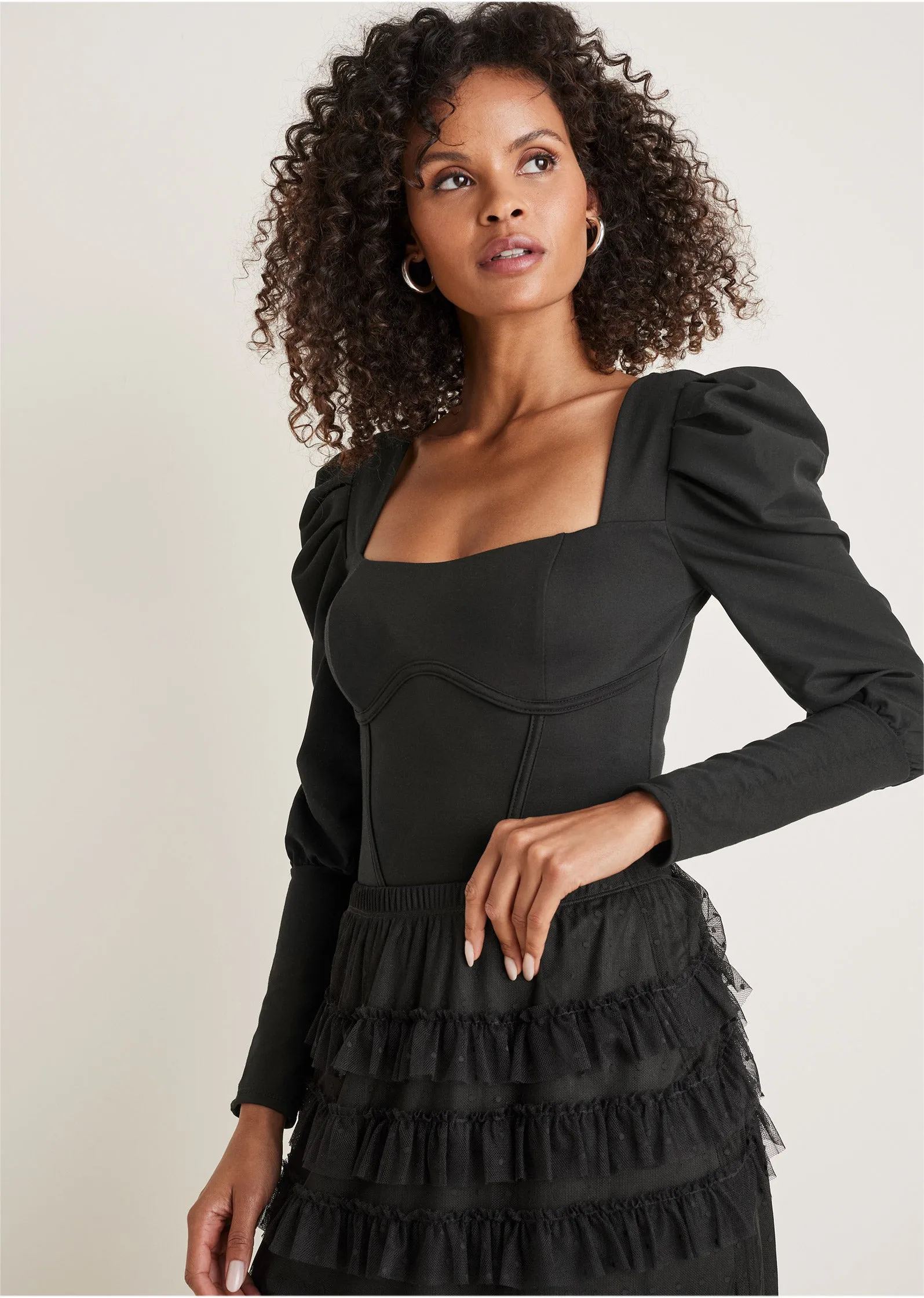 Puff Sleeve Bodysuit - Black