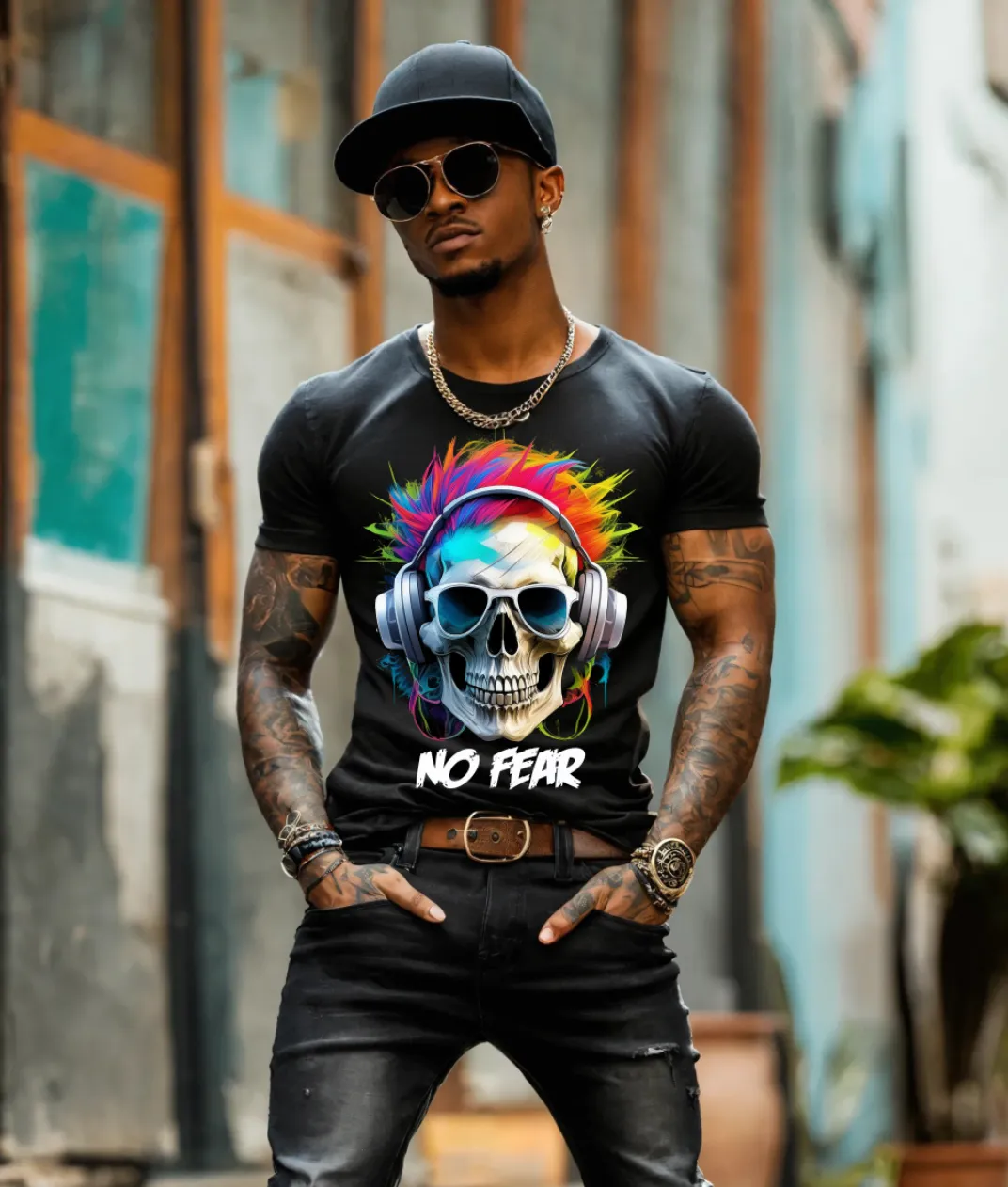 "No Fear' Skull Art T-Shirt - Unique and Exclusive Design | Grooveman Music TM"