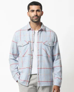 Rare Rabbit Men's Marcella Light Blue Full Sleeves Button Closure Houndstooth Checks Shacket