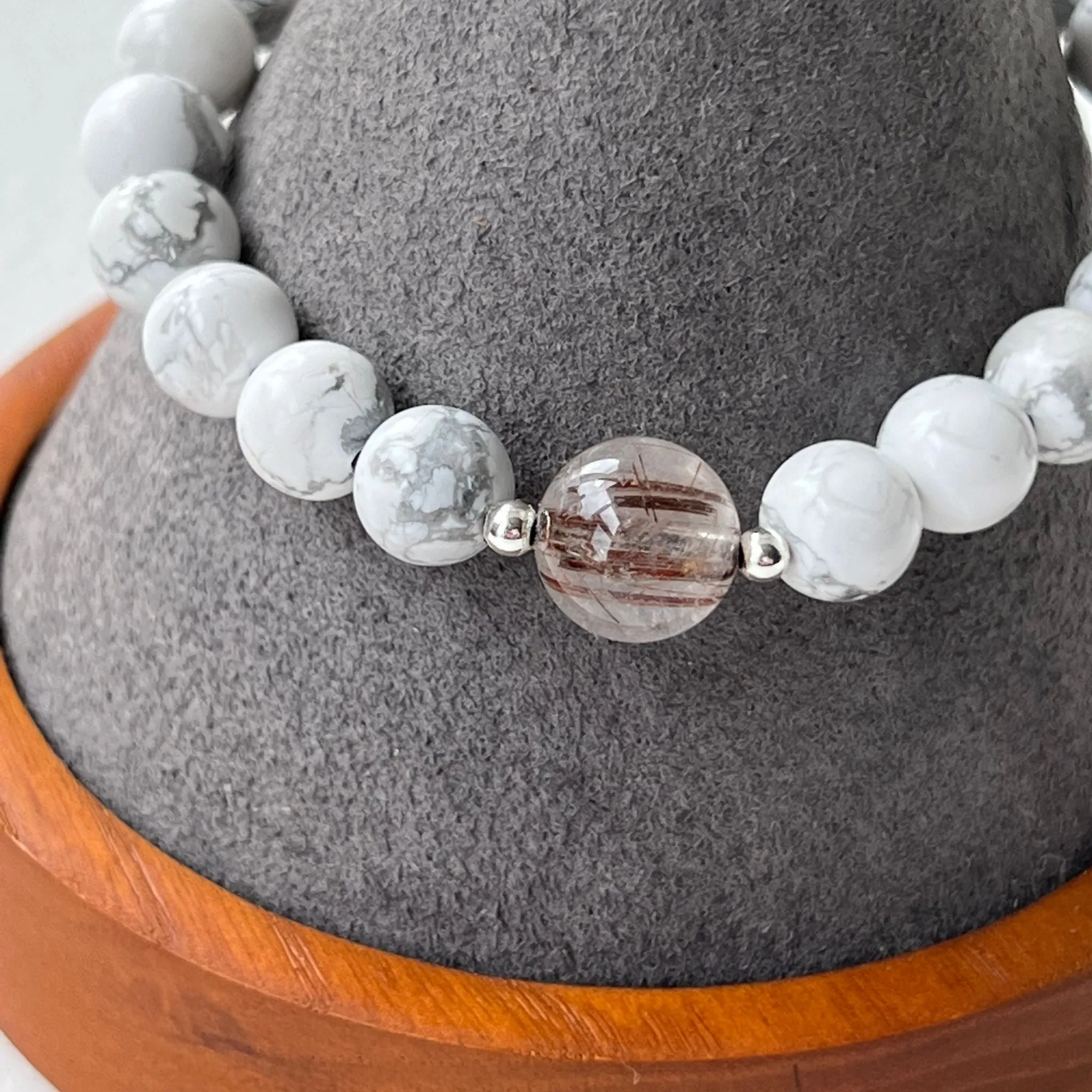 Red Copper Rutilated Quartz & Howlite Men Bracelet