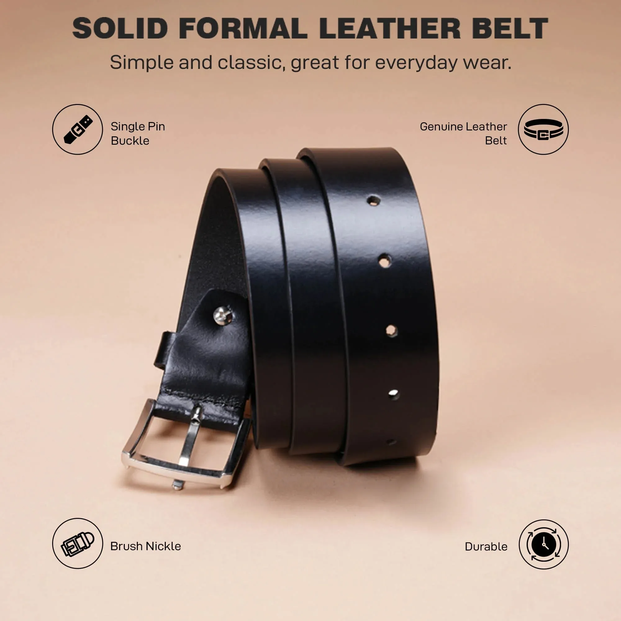 Red Tape Formal Black Leather Belt For Men | Solid Leather Belt | Classic and Durable