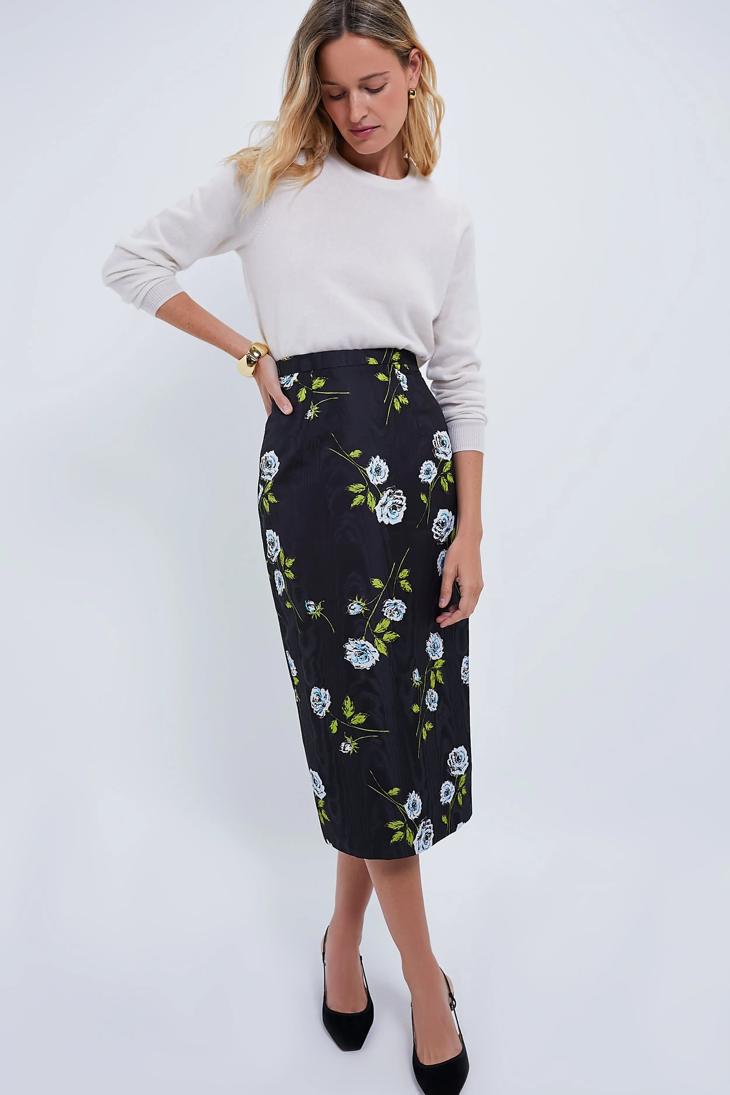 Roses Stem on Black Lorelei Moire Skirt