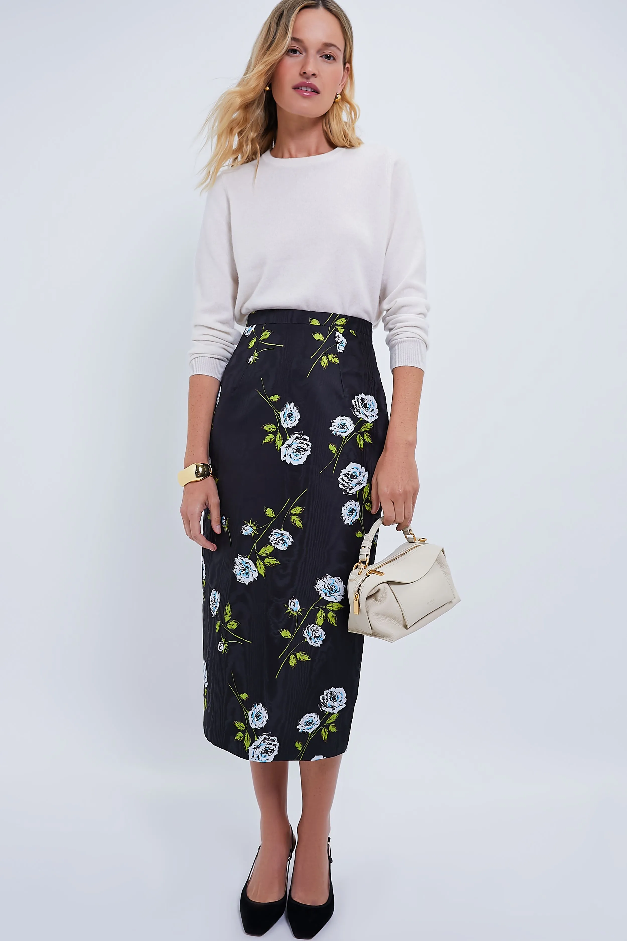 Roses Stem on Black Lorelei Moire Skirt