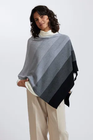 Royal Merino Graduated Stripe Poncho in Greys