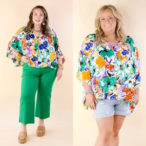 Sailing Away Floral Button Up Poncho Top in Green Mix