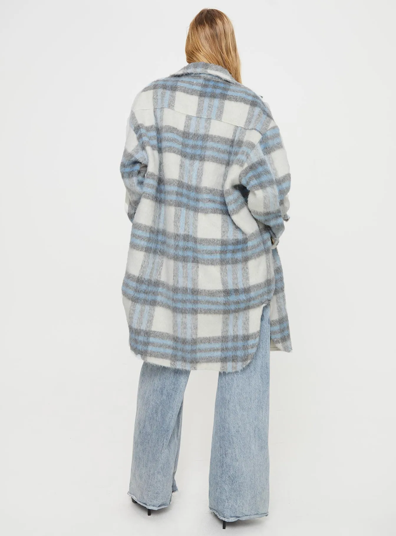 Salonge Longline Plaid Shacket Blue Check