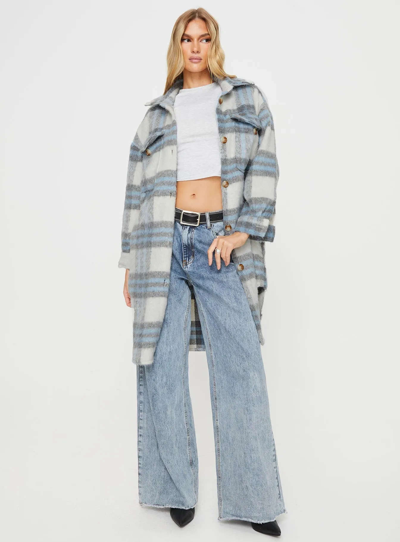 Salonge Longline Plaid Shacket Blue Check