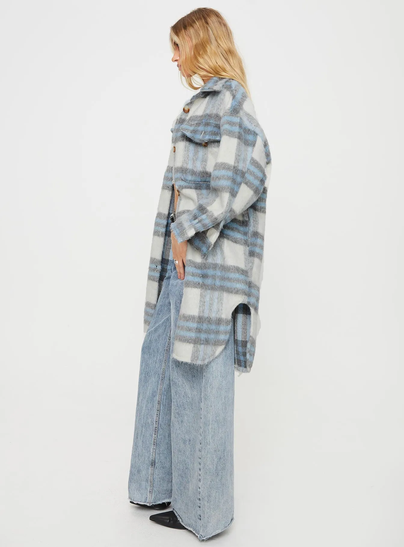 Salonge Longline Plaid Shacket Blue Check