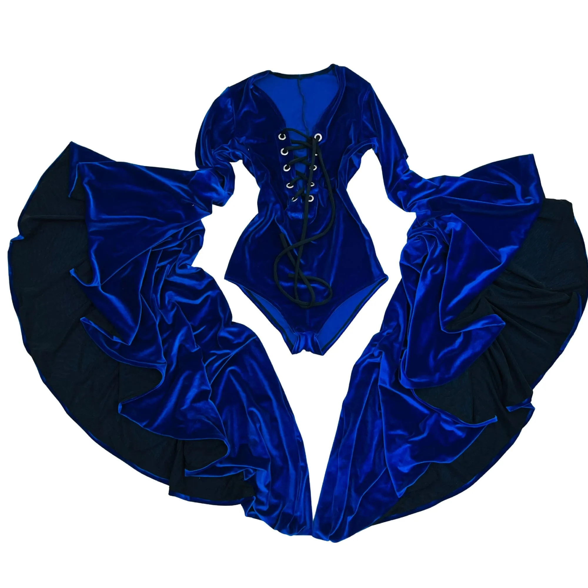 Sapphire Blue Sorceress Sleeve Romper with Lace Up Neckline