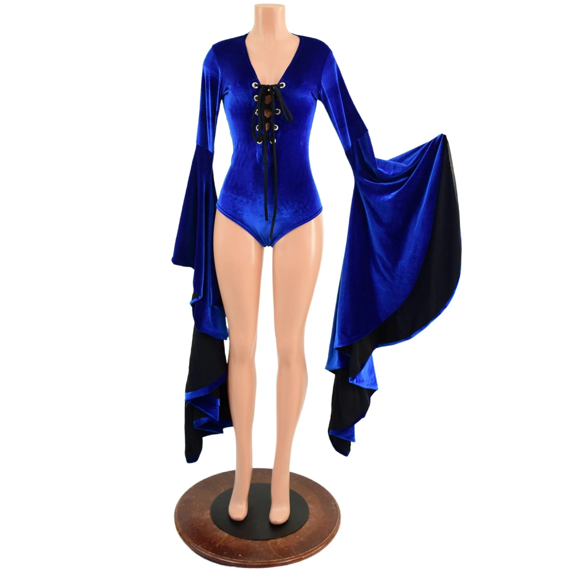 Sapphire Blue Sorceress Sleeve Romper with Lace Up Neckline