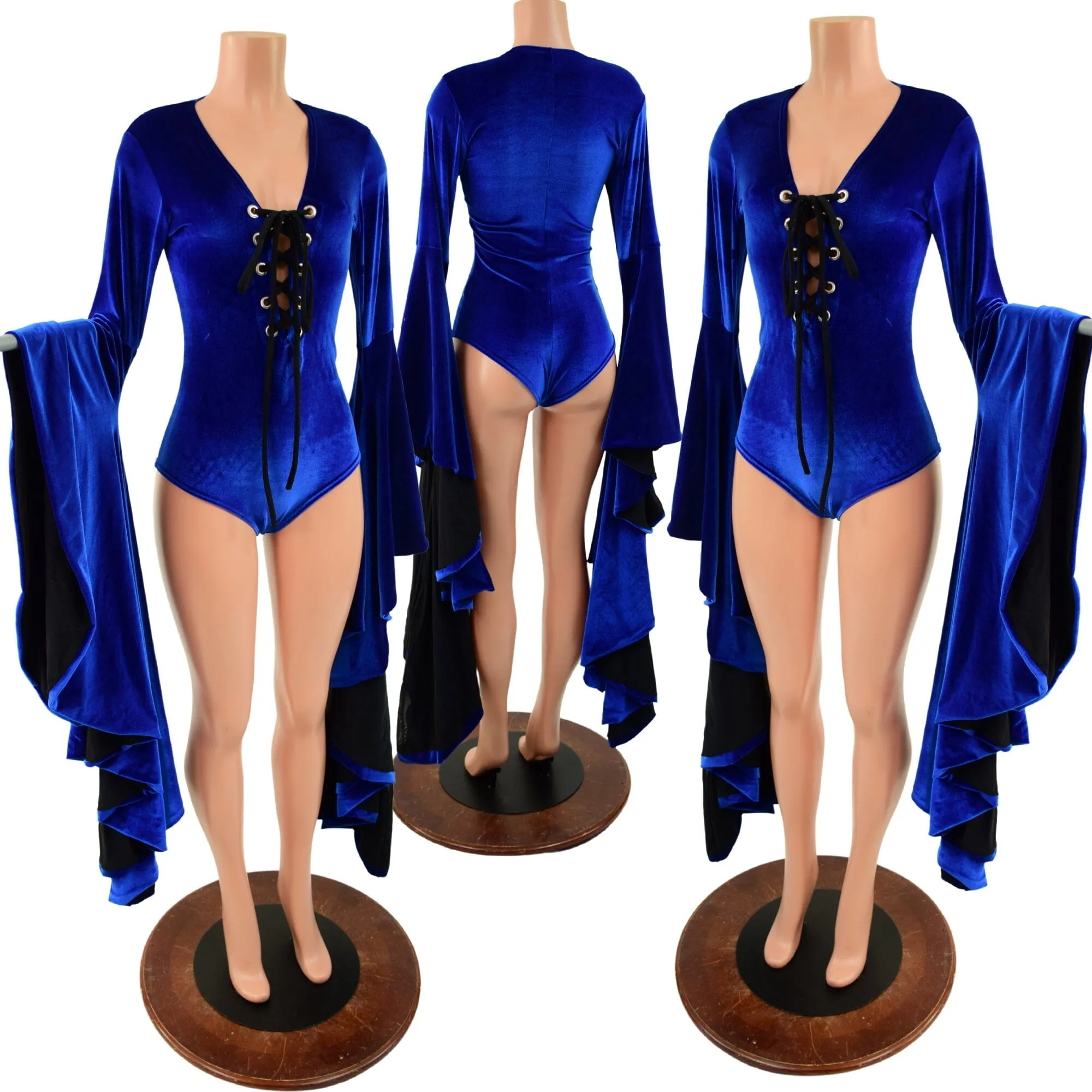 Sapphire Blue Sorceress Sleeve Romper with Lace Up Neckline