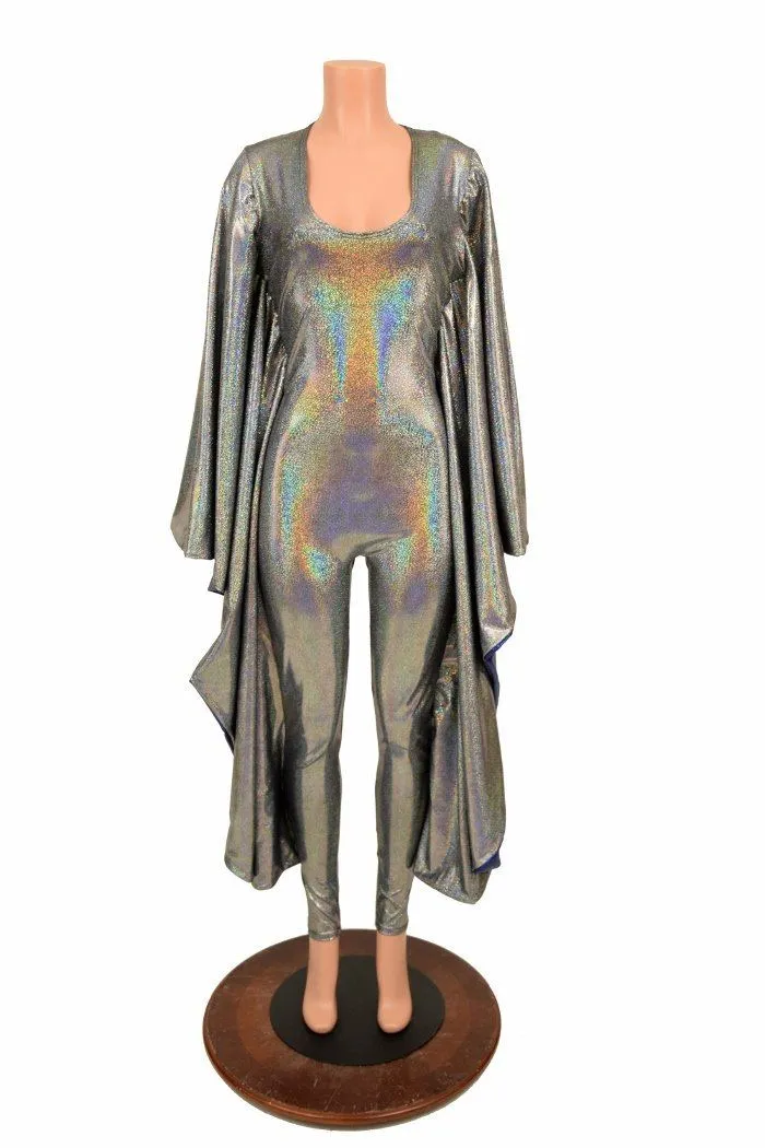 Silver Holo and Sparkly Blue Batwing Catsuit