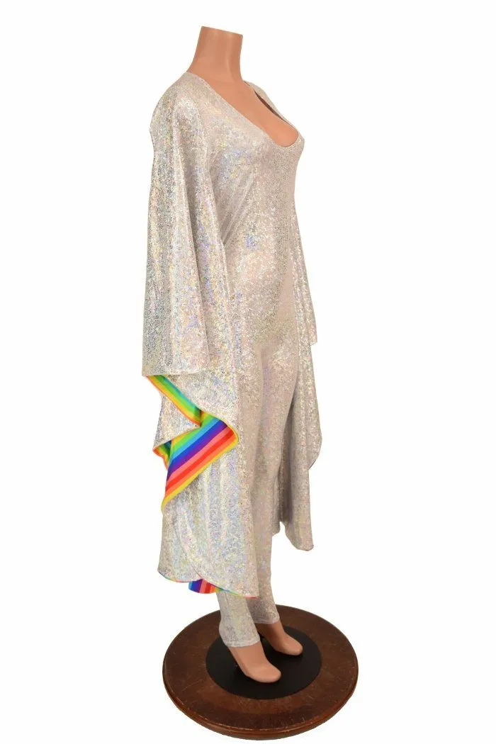 Silvery White & Rainbow Batwing Catsuit