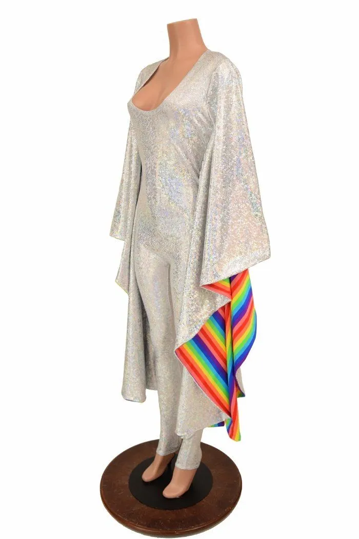 Silvery White & Rainbow Batwing Catsuit