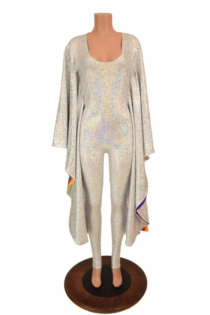 Silvery White & Rainbow Batwing Catsuit