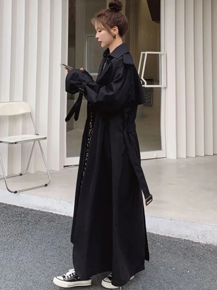 Spring Autumn Extra Long Flowy Oversized Casual Belt Double Breasted Loose Korean Fashion 2024 Stylish Coat