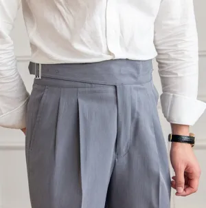 Stone Grey Classic Buckle Formal Gurkha Pants by ITALIAN VEGA®