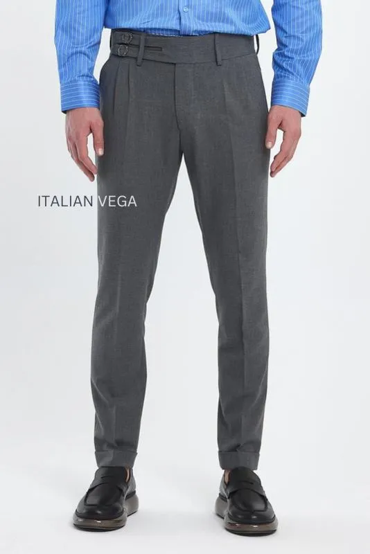 Stone Grey Double Buckle Formal Gurkha Pants by ITALIAN VEGA®