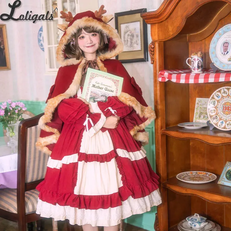 Sweet Lolita Cape ~ Deer's Song ~ Hooded Faux Fur Trimming Wool Poncho for Winter